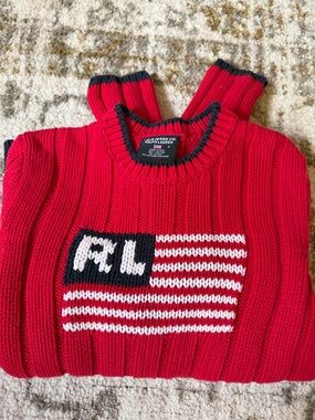 Polo Ralph Lauren Vintage Red American Flag Sweater Size Small